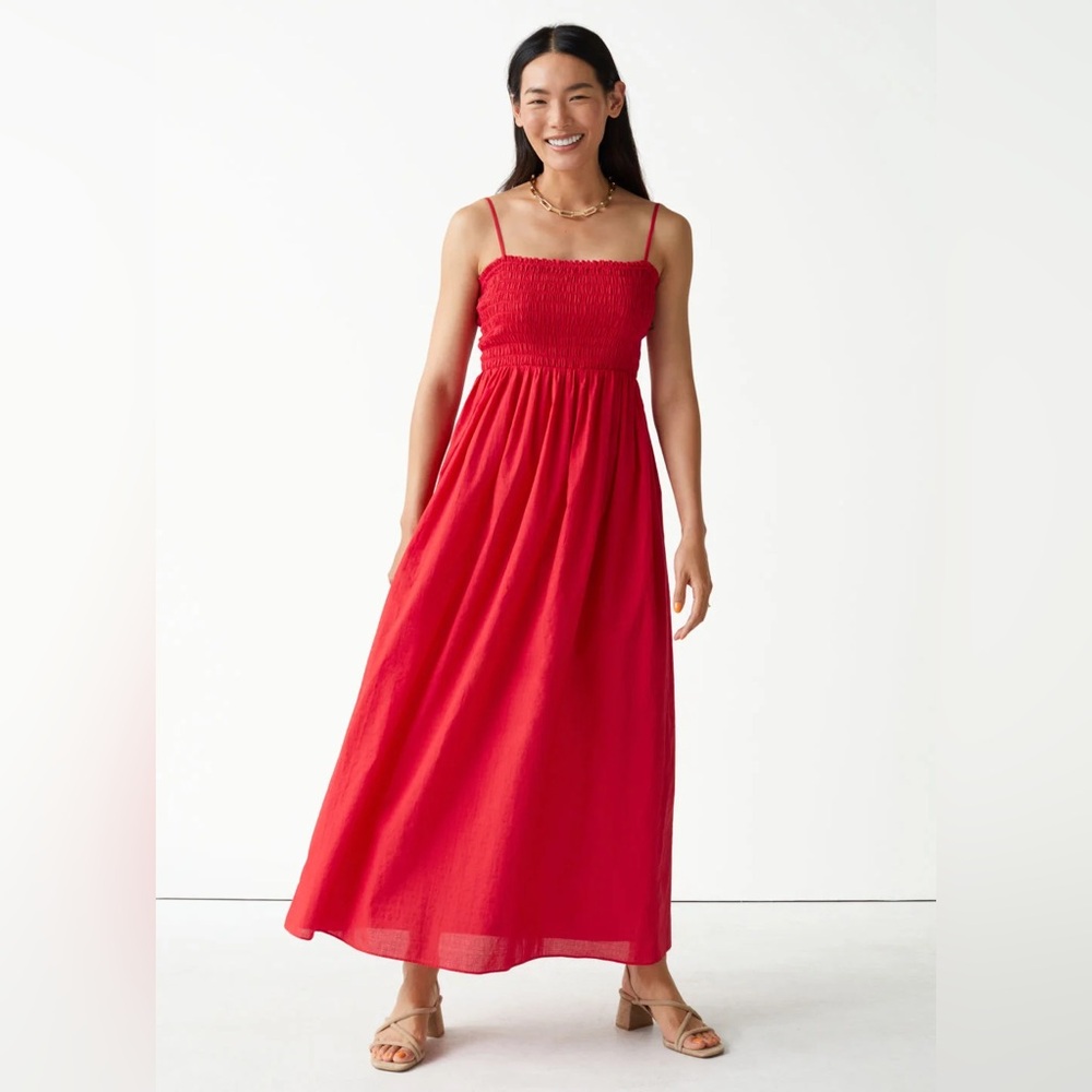 & Other Stories smock detail cami midi dress in red